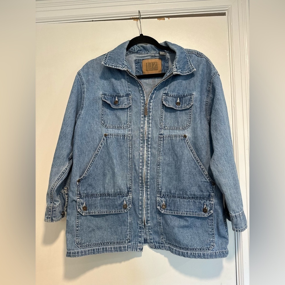 VTG 90s Petite Medium Liz Authentic Full Zip Denim Field Jacket Multiple Pockets